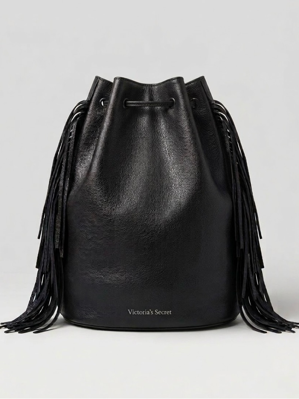 Victoria's Secret Black Fringe Drawstring Backpack